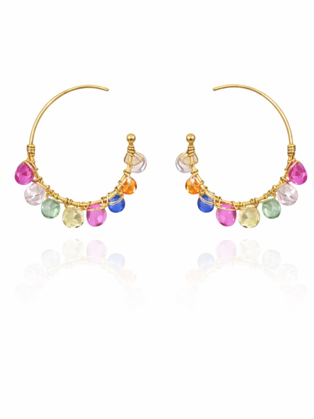 Natural Colorful Sapphire Hoop Earrings